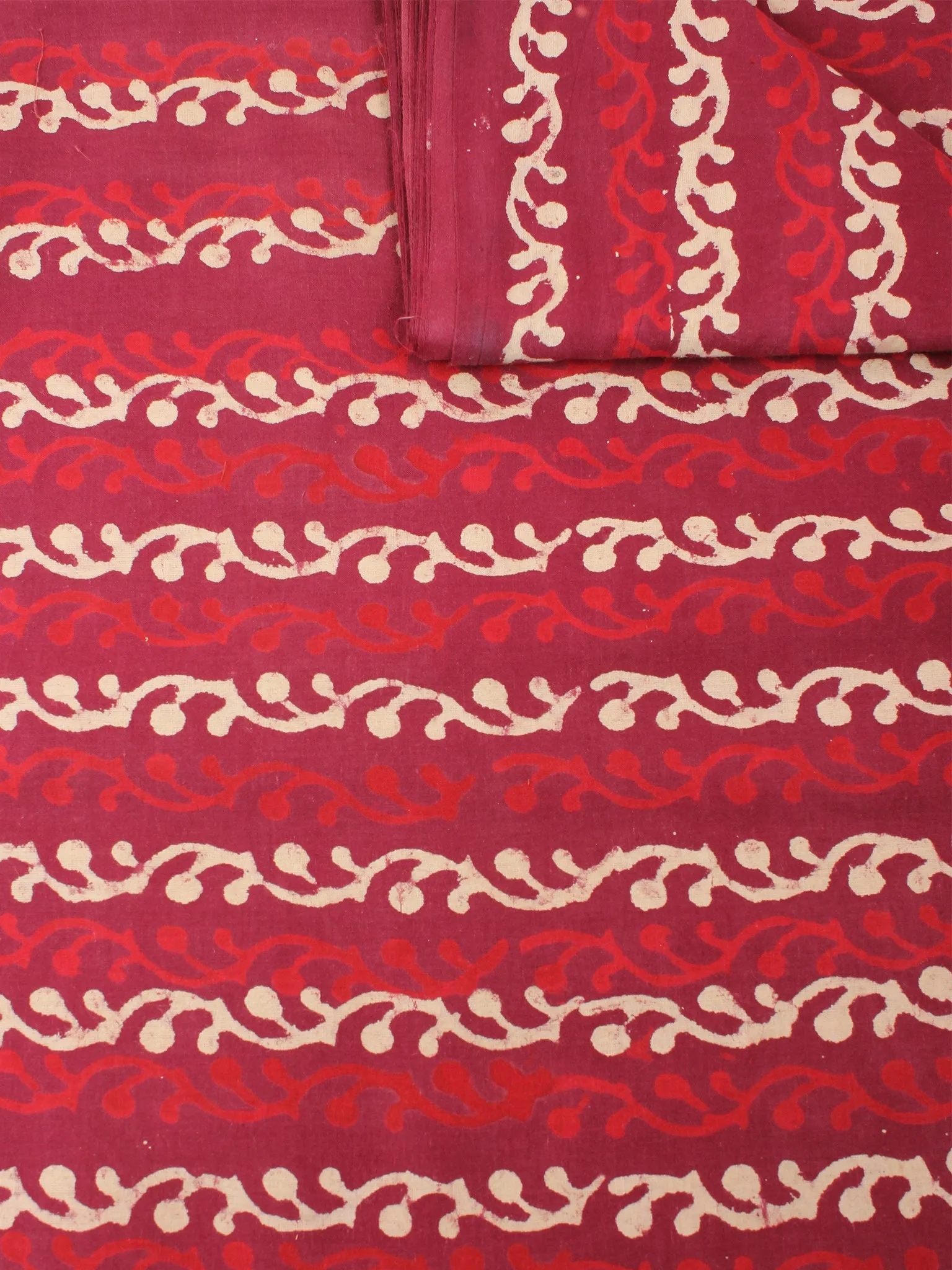 Red Beige Natural Dyed Hand Block Printed Cotton Fabric Per Meter - F0916213