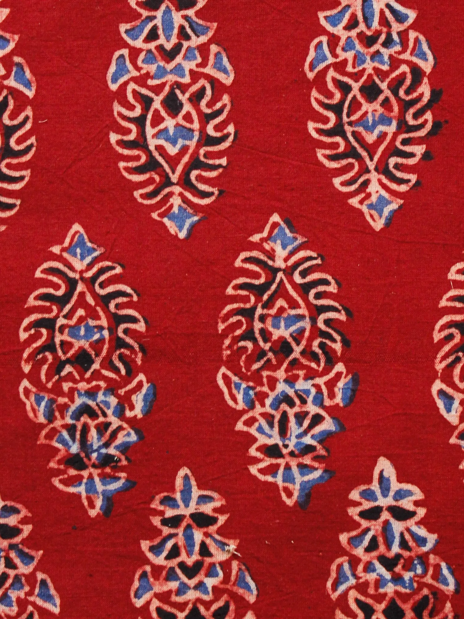 Red Indigo Black Ajrakh Hand Block Printed Cotton Fabric Per Meter - F003F1610