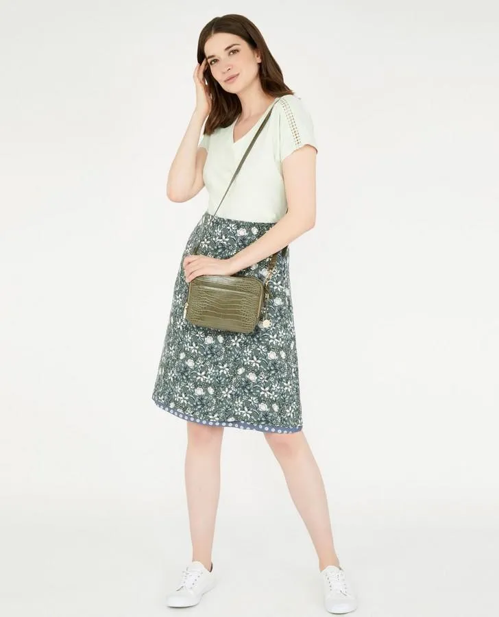 Reversible A-Line Floral and Polka Dot Print Skirt