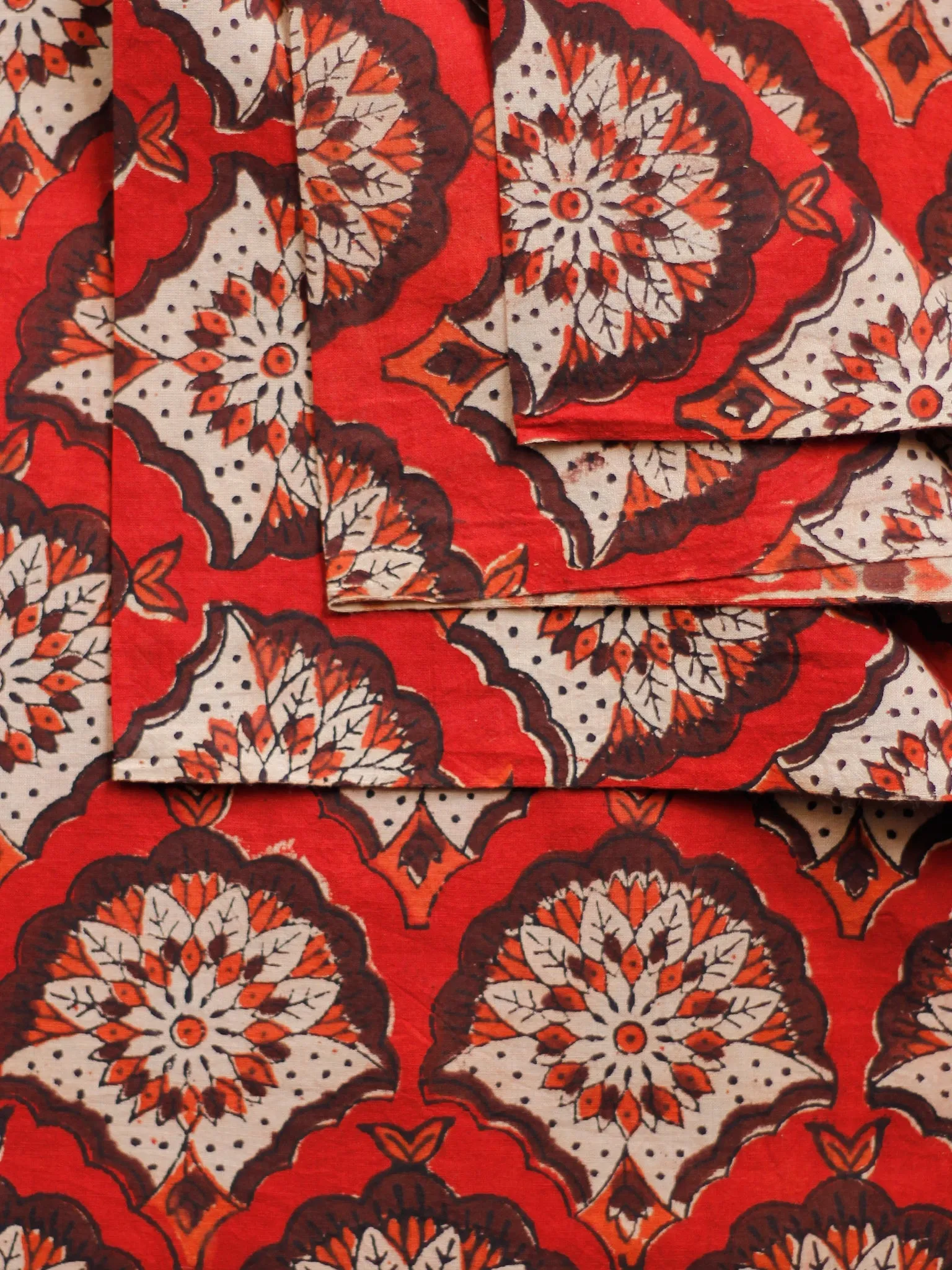 Rust Ivory Maroon Hand Block Printed Cotton Fabric Per Meter - F001F1805