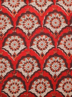 Rust Ivory Maroon Hand Block Printed Cotton Fabric Per Meter - F001F1805