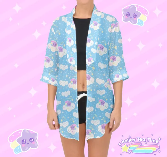 Shooting Star Clouds Blue Open Front Chiffon Peignoir [Made To Order]