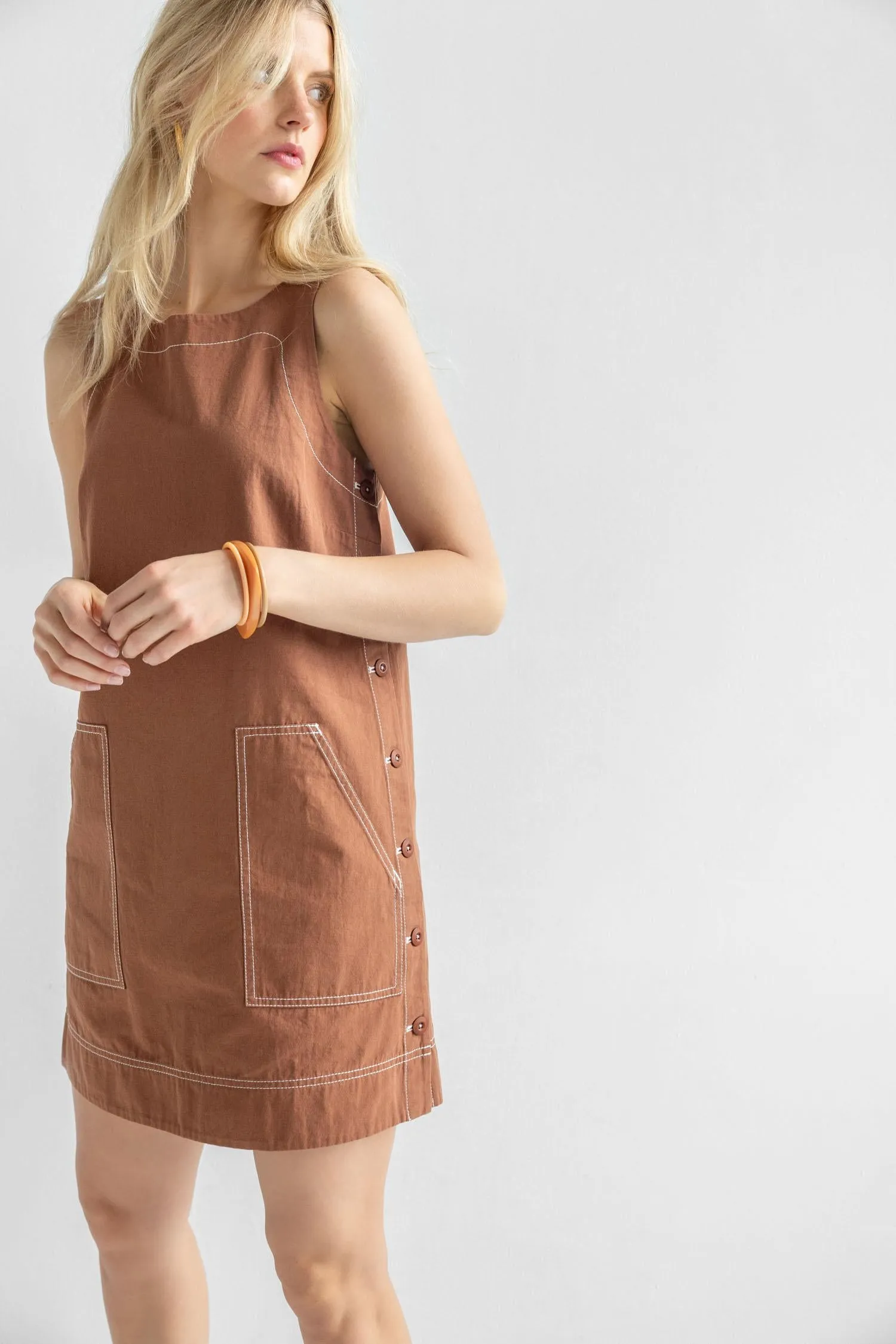 Side Button Canvas Dress