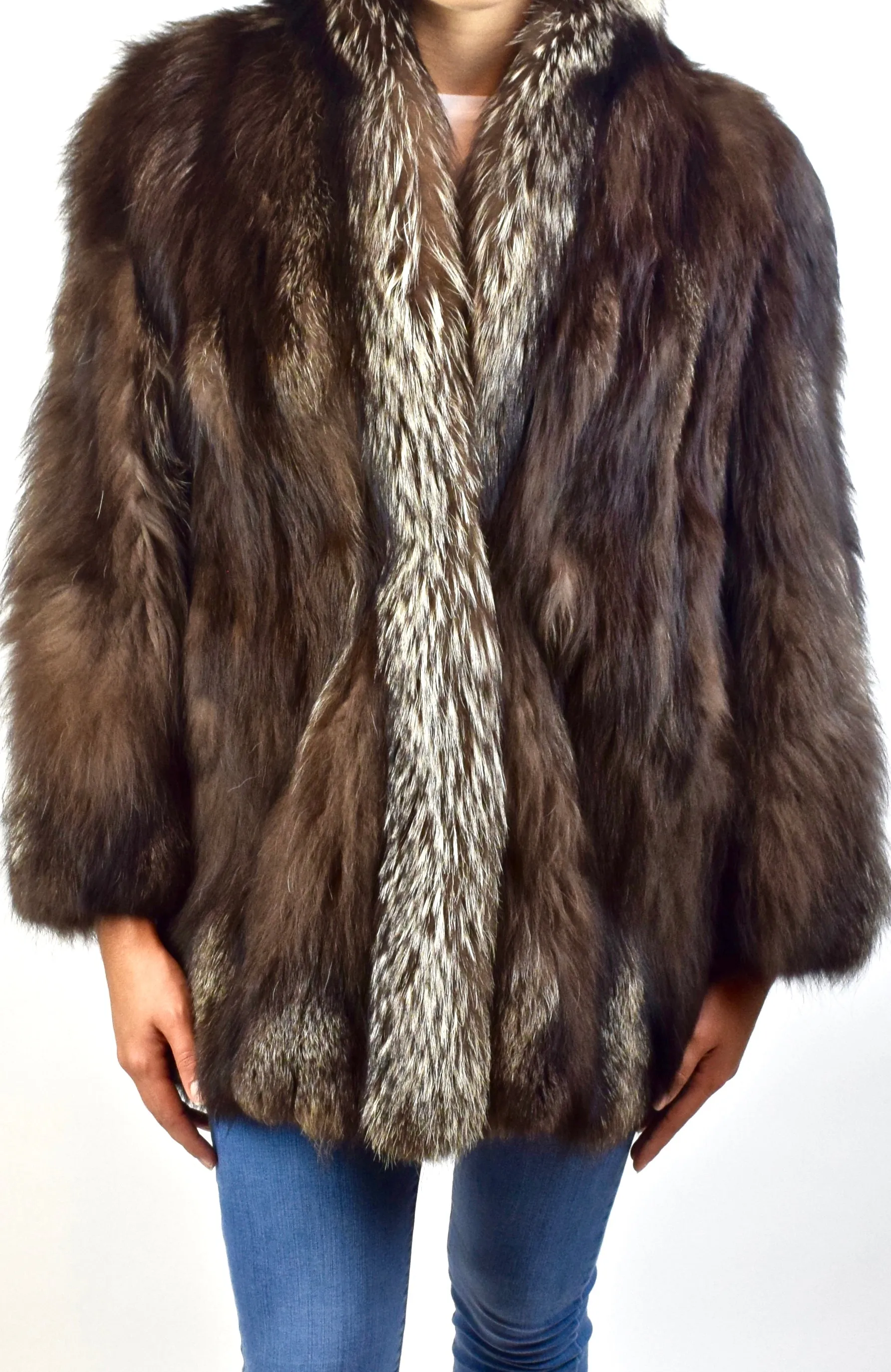 Silver Fox & Brown Fox fur Coat