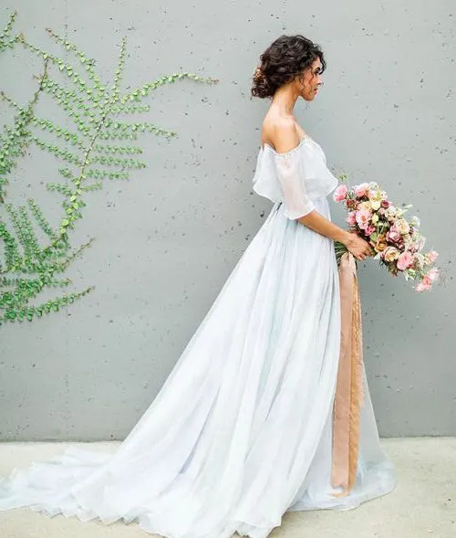 Simple A Line Off The Shoulder Chiffon Wedding Dress