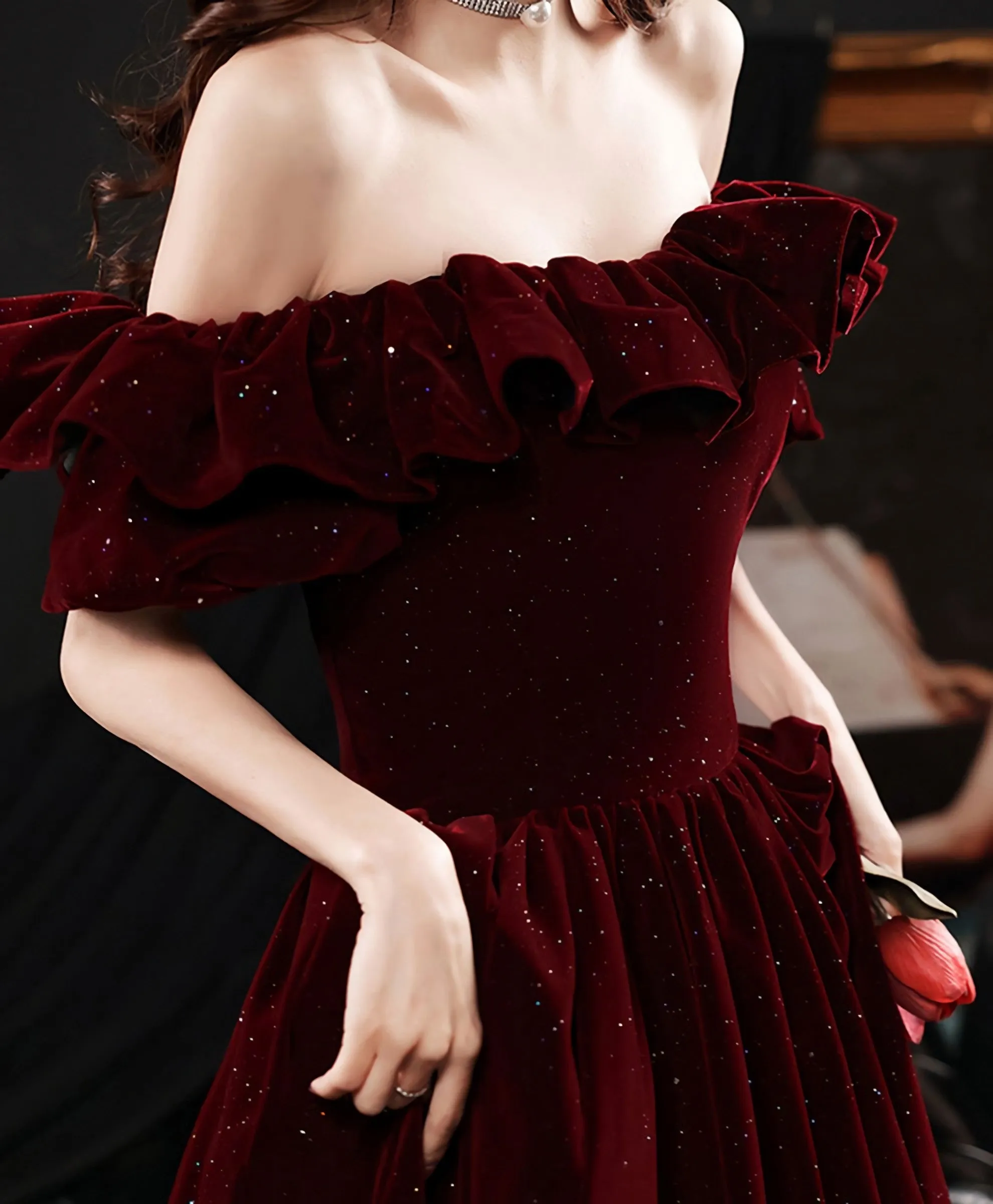 Simple Burgundy Velvet Long Prom Dress Burgundy Bridesmaid Dress