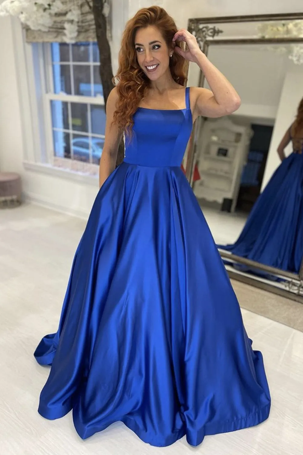 Simple Royal Blue Satin Long Prom, Royal Blue Formal Graduation Evening