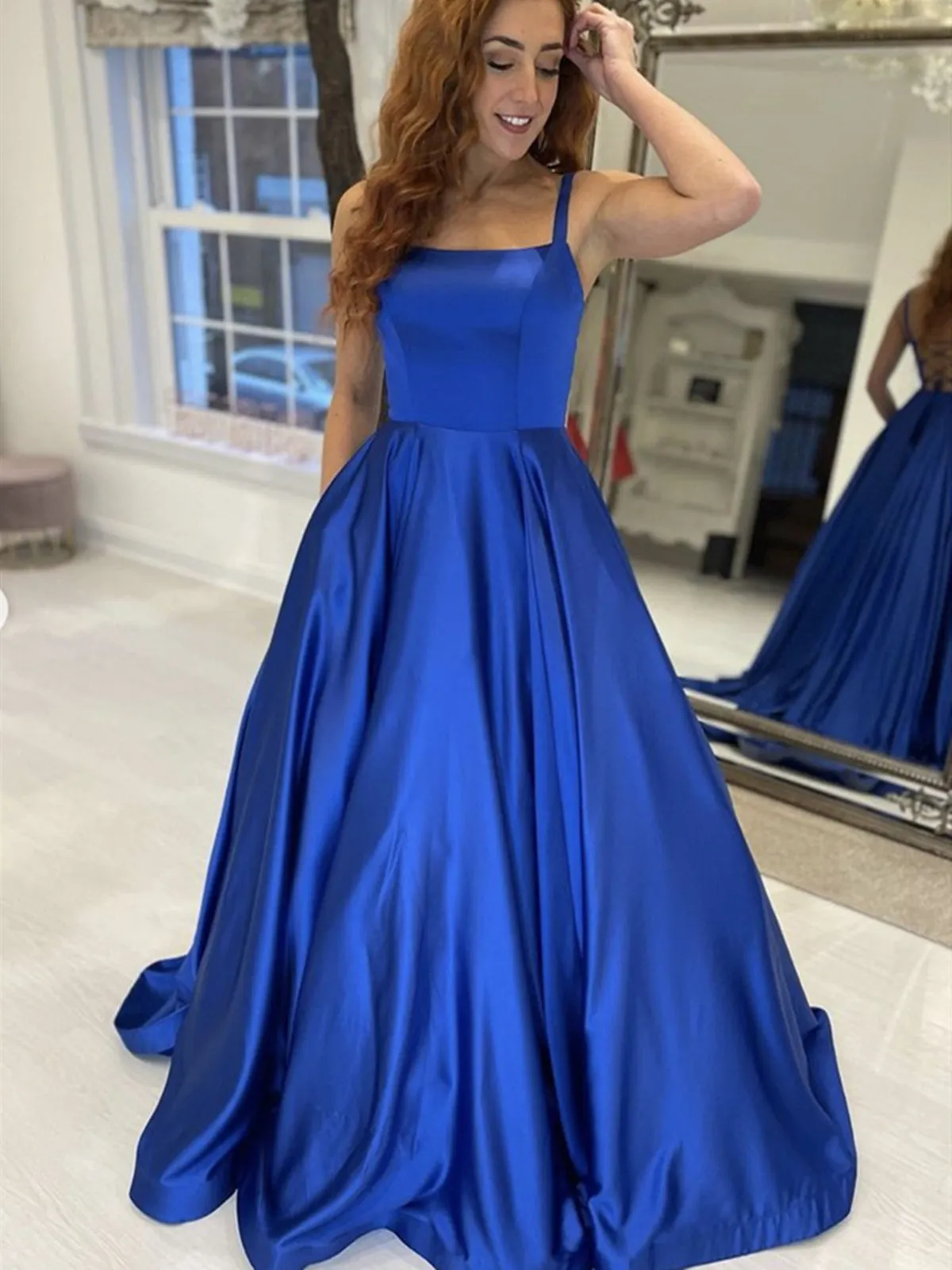 Simple Royal Blue Satin Long Prom, Royal Blue Formal Graduation Evening