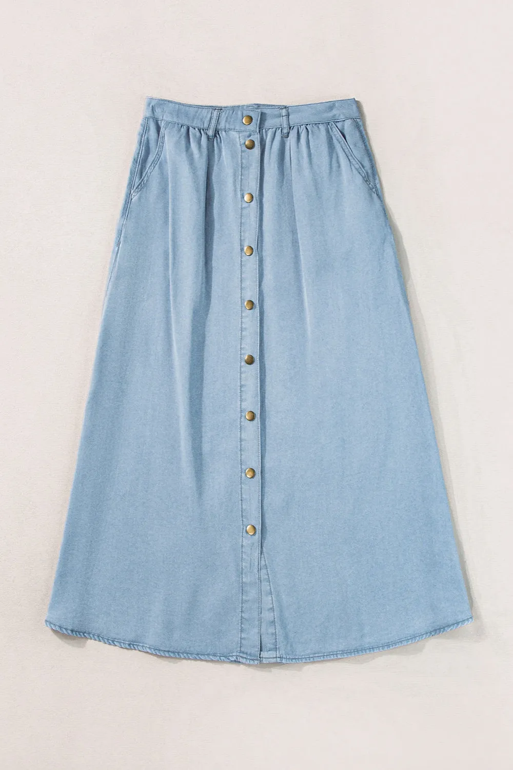 Snap Down High Waist Denim Skirt