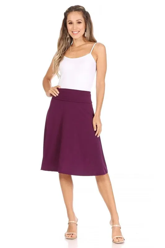 Solid Knee Length A-line Skirt