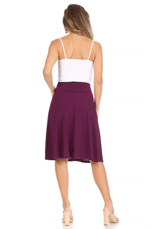 Solid Knee Length A-line Skirt