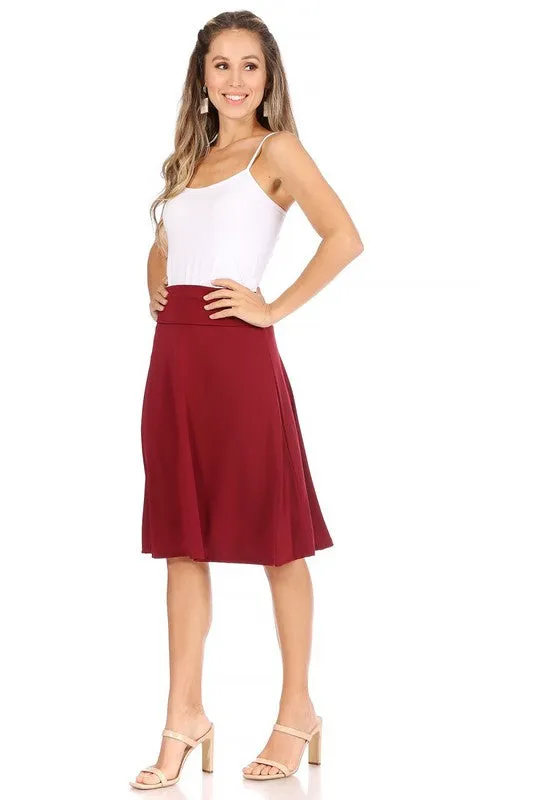 Solid Knee Length A-line Skirt