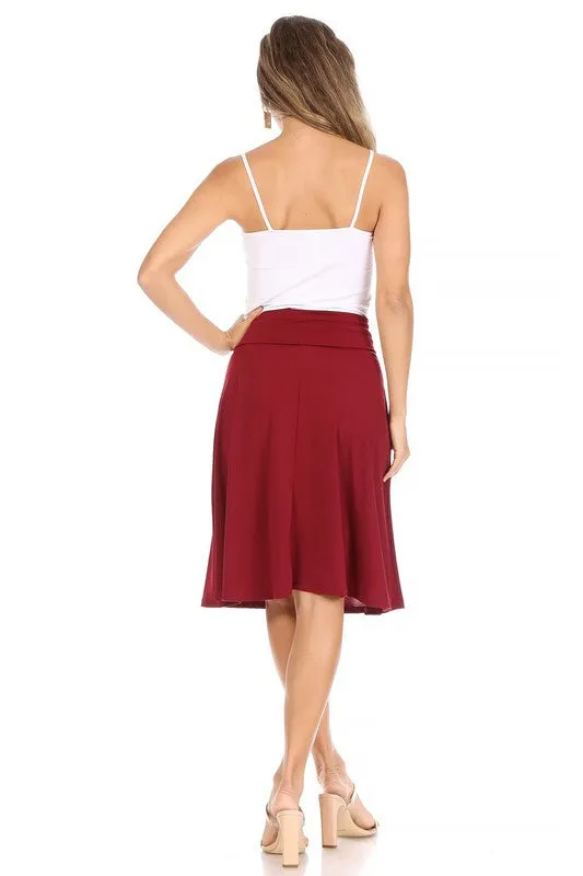 Solid Knee Length A-line Skirt