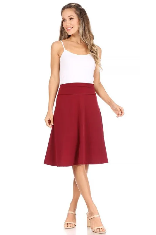 Solid Knee Length A-line Skirt