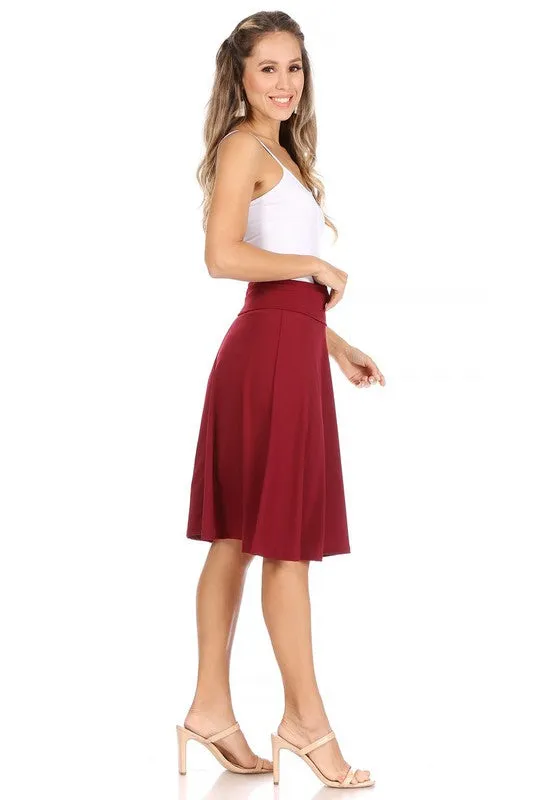 Solid Knee Length A-line Skirt