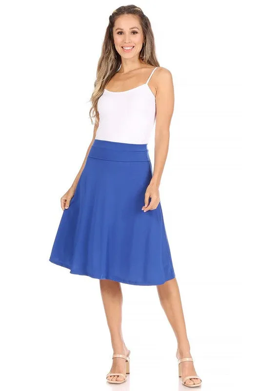 Solid Knee Length A-line Skirt