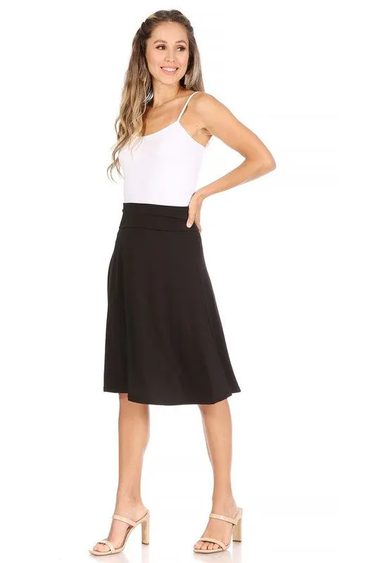 Solid Knee Length A-line Skirt