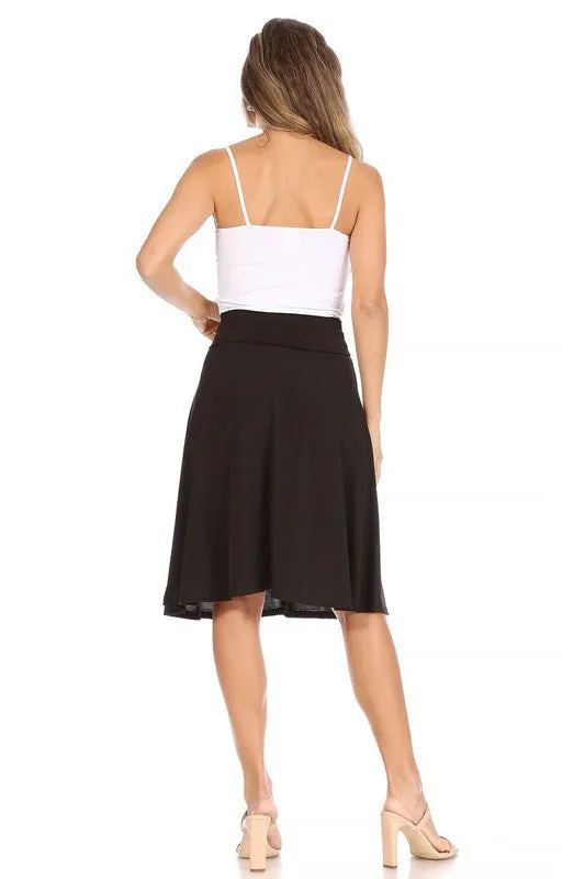 Solid Knee Length A-line Skirt