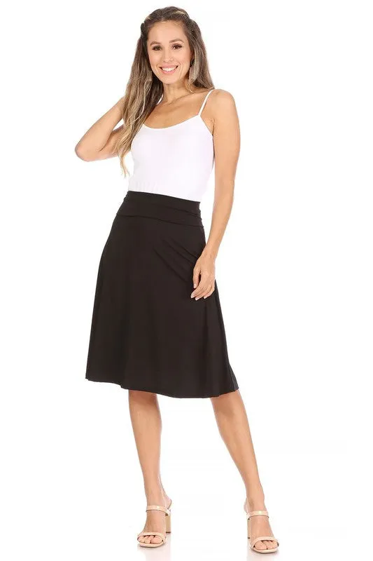 Solid Knee Length A-line Skirt