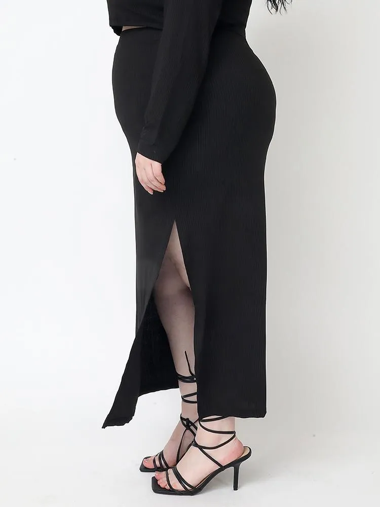 Solid Slit High Waist Skirt