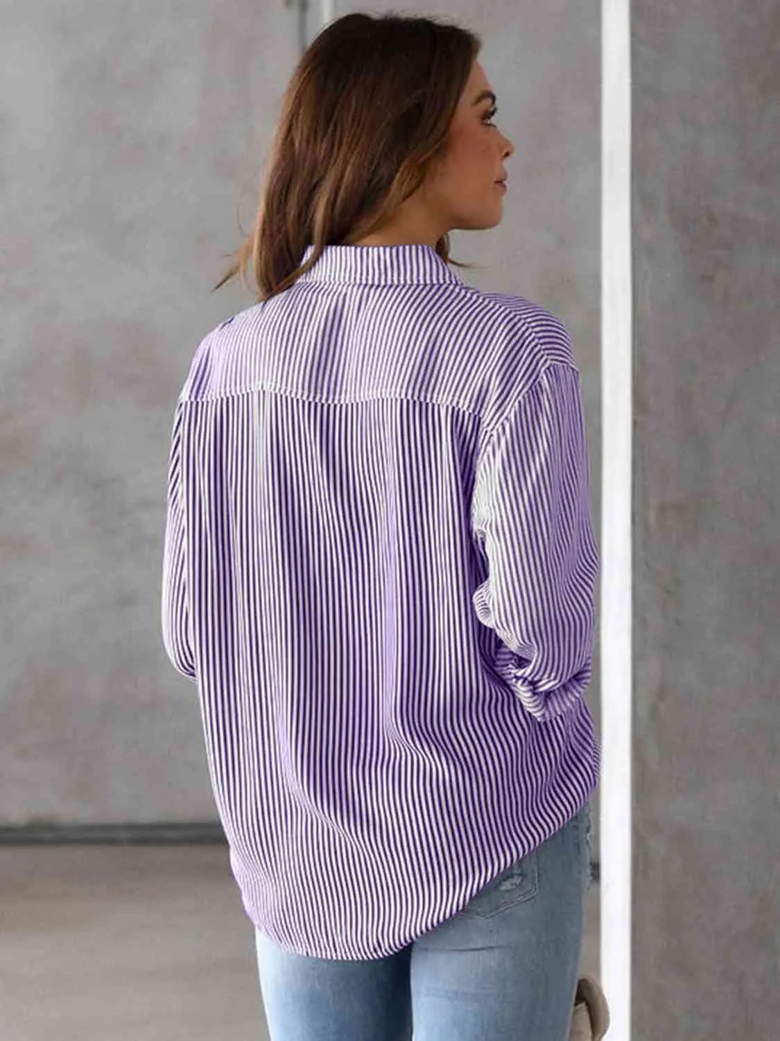 Striped Collared Neck Shirt with Pocket