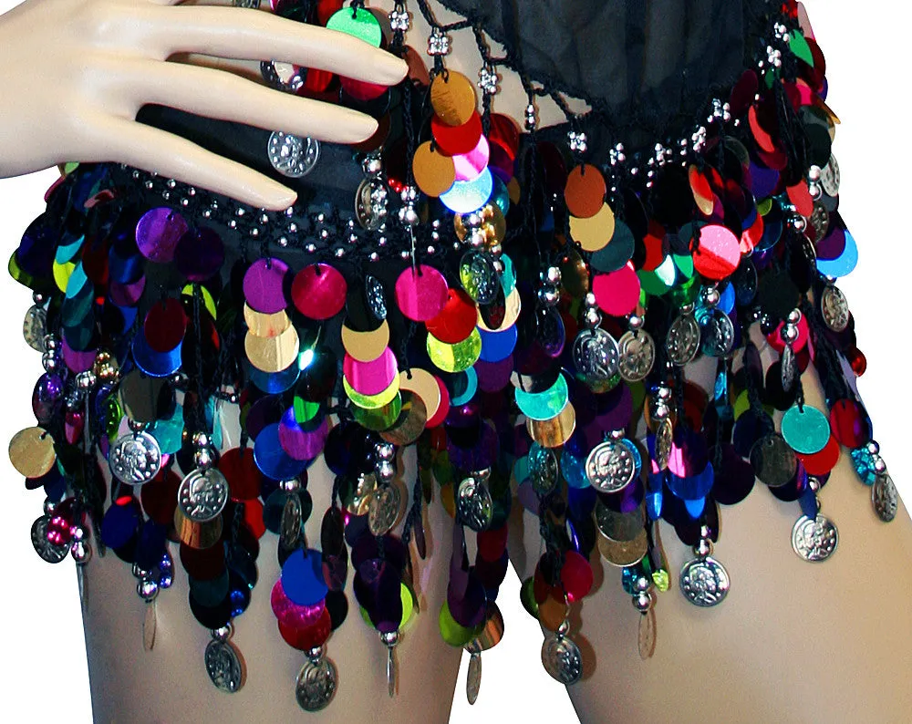 Tribal Multi Color Hip Scarf Belly Pallette w/ Coins