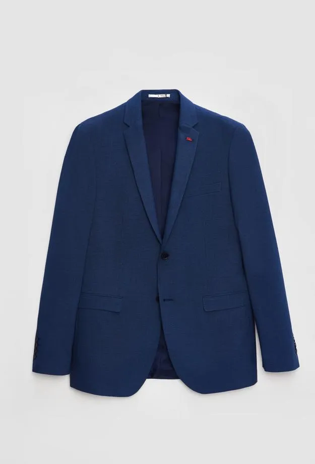 Twn Slim Fit Navy Blue Crow's Foot Suit