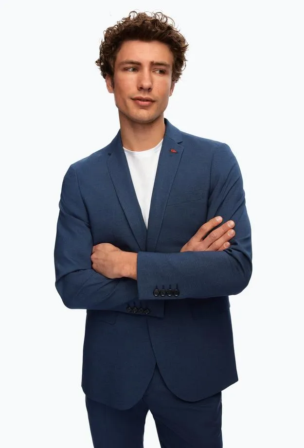 Twn Slim Fit Navy Blue Crow's Foot Suit