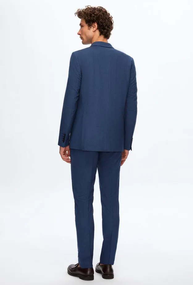 Twn Slim Fit Navy Blue Crow's Foot Suit