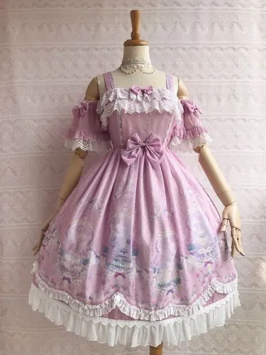 Unicorn's Secret Garden ~ Sweet Printed Lolita JSK Dress w. Detachable Sleeves by Yiliya