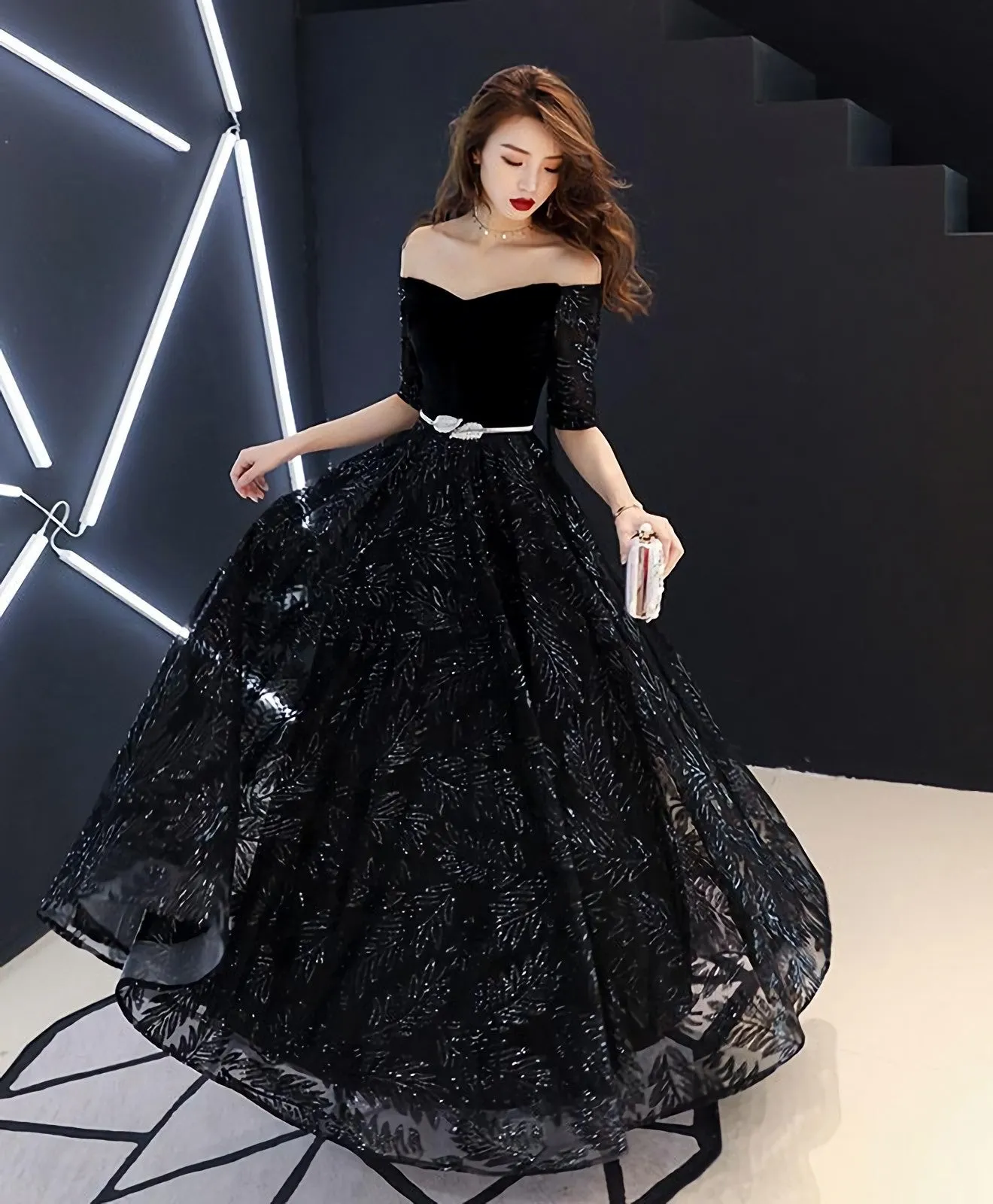 Unique Black Lace Long Prom Dress Black Lace Evening Dress