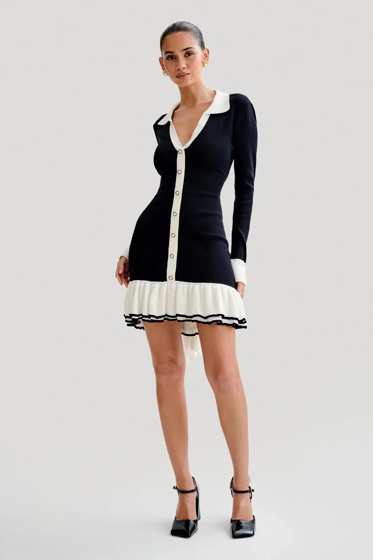 Vallen Ruffled Bow Knit Mini Dress