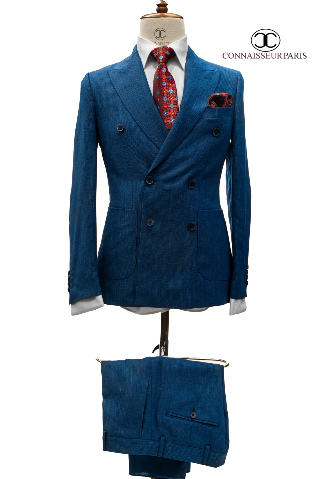 Vercelli - Blue Patch Pocket Elbow Patch Tweed Double Breasted Slim Fit 2-Piece Suit