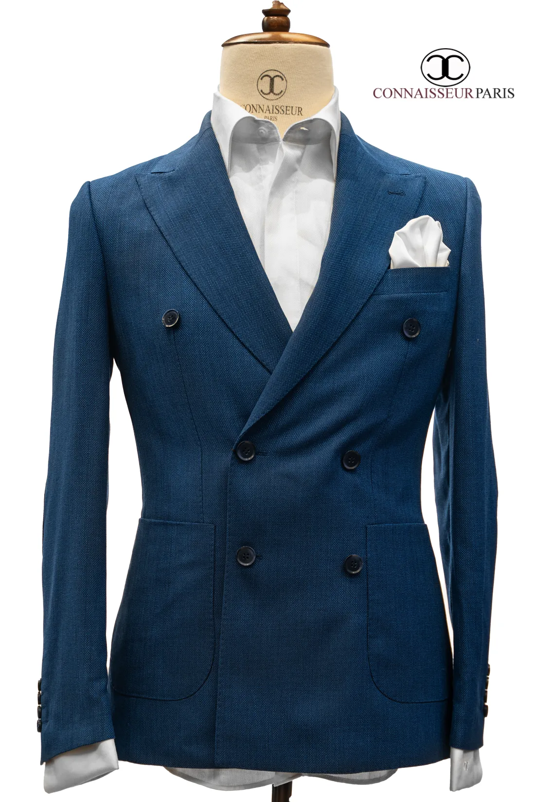 Vercelli - Blue Patch Pocket Elbow Patch Tweed Double Breasted Slim Fit 2-Piece Suit