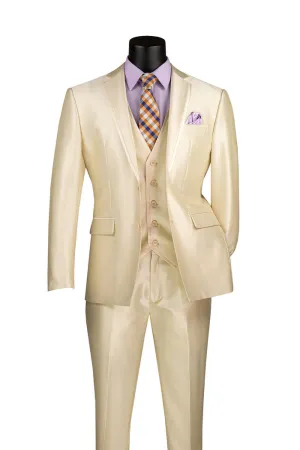 Vinci Slim Fit 3 Piece Satin Suit Champagne Beige SV2D-1