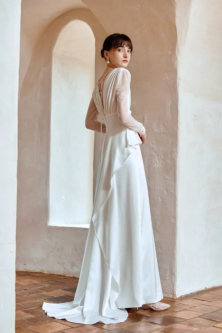 Vintage Silk GeorgetteWedding Dress with Long Sleeves