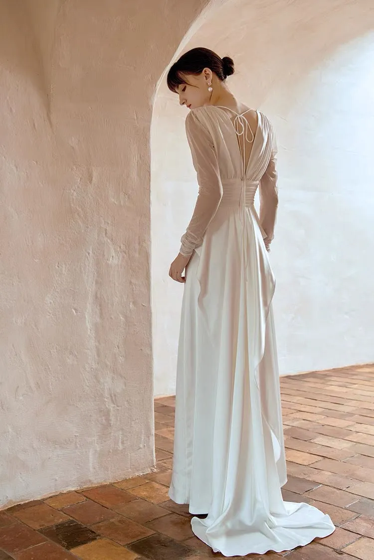 Vintage Silk GeorgetteWedding Dress with Long Sleeves