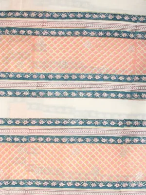 White Peach Teal Green Hand Block Printed Cotton Fabric Per Meter - F001F2162