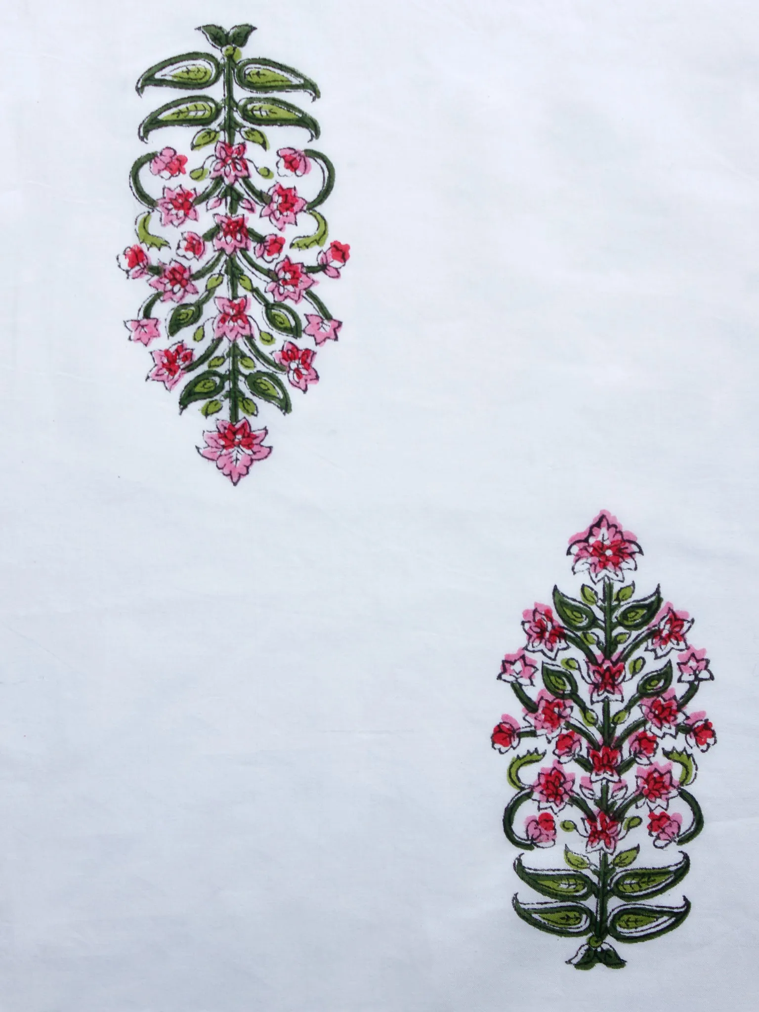 White Pink Red Green Hand Block Printed Cotton Fabric Per Meter - F001F1502