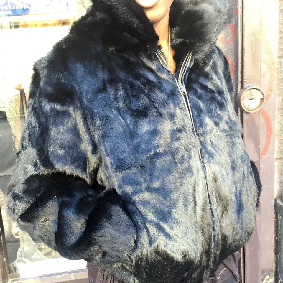 Winter Fur Women's Black Bomber Rabbit Fur Coat