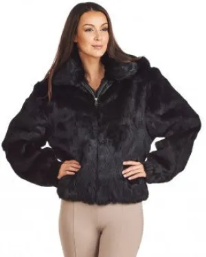 Winter Fur Women's Black Bomber Rabbit Fur Coat