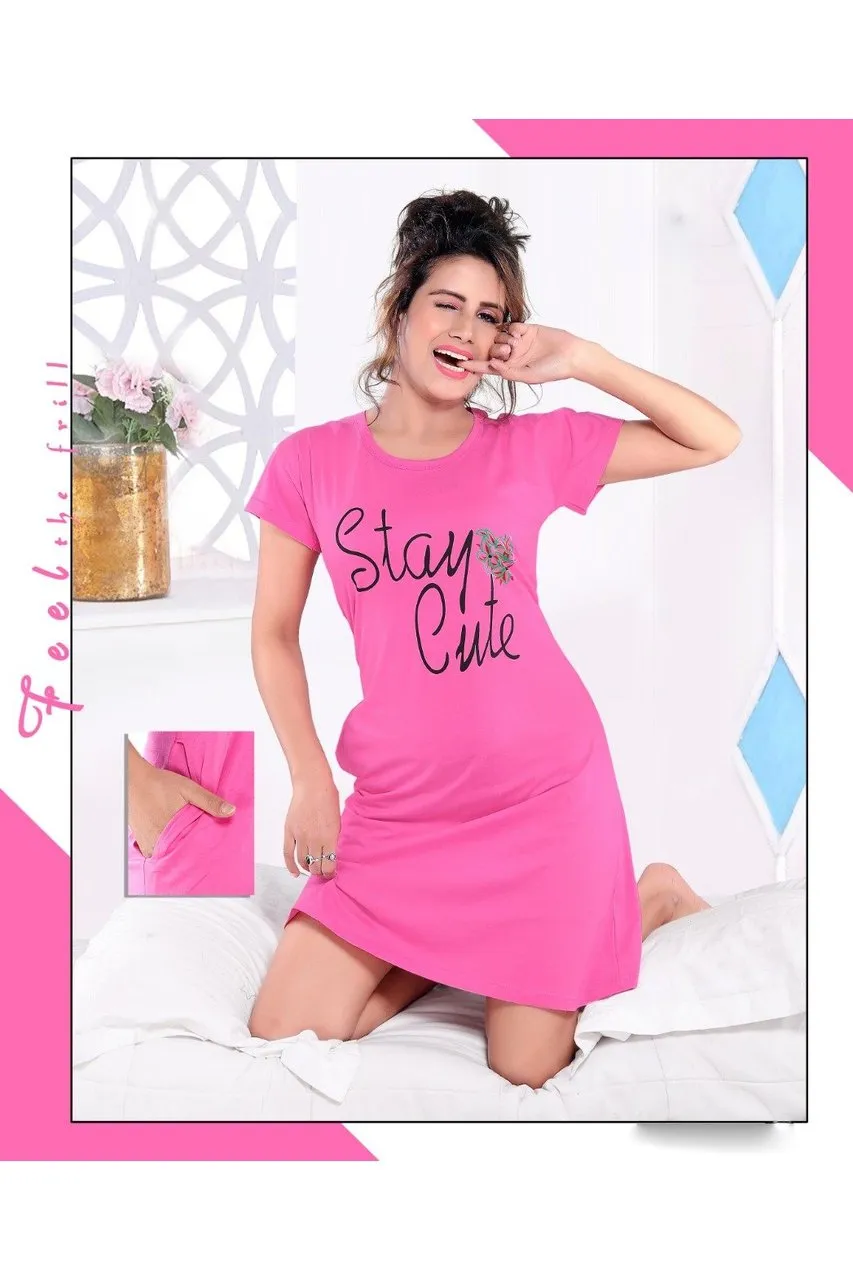 Women Cotton Long Tshirt Pink Nighty