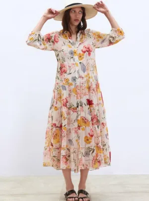 WOMEN VINTAGE FLORAL PRINT CASUAL LOOSE LONG DRESS