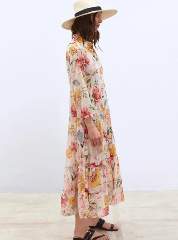 WOMEN VINTAGE FLORAL PRINT CASUAL LOOSE LONG DRESS