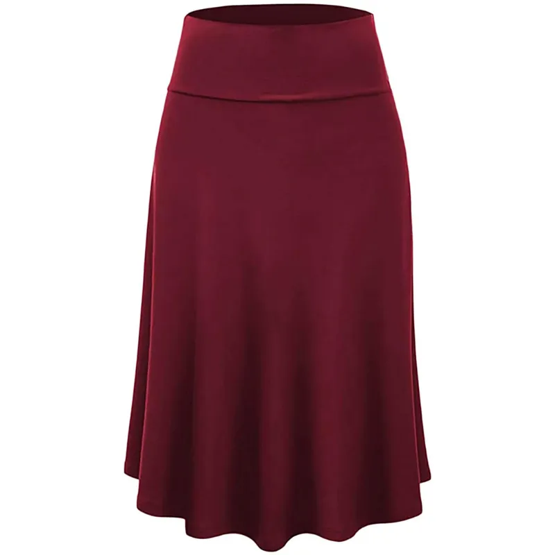 Women's Fold Over A-Line Midi Knee Length Flare Skirt