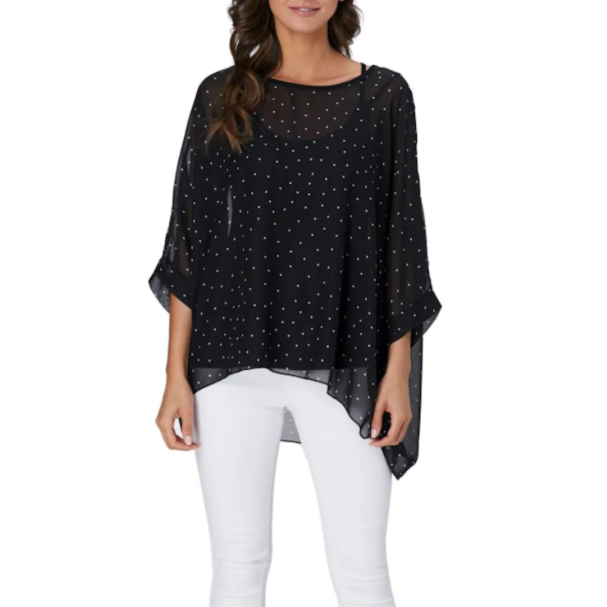 Womens Polkadot Chiffon Tunic Top