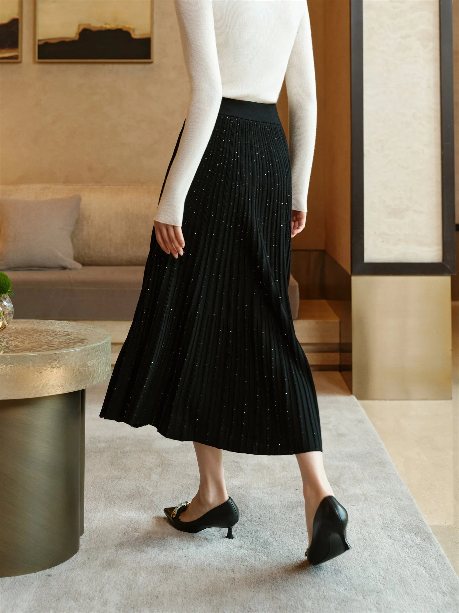 YAYING A-Line Pleated Midi Skirt